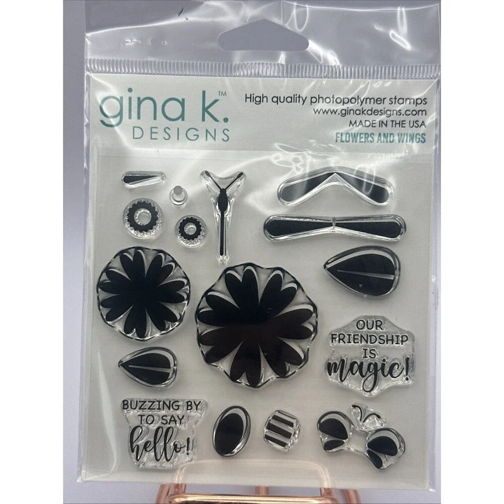 GINA K  FLOWERS AND WINGS  STAMP SET Bee floral friendship hello